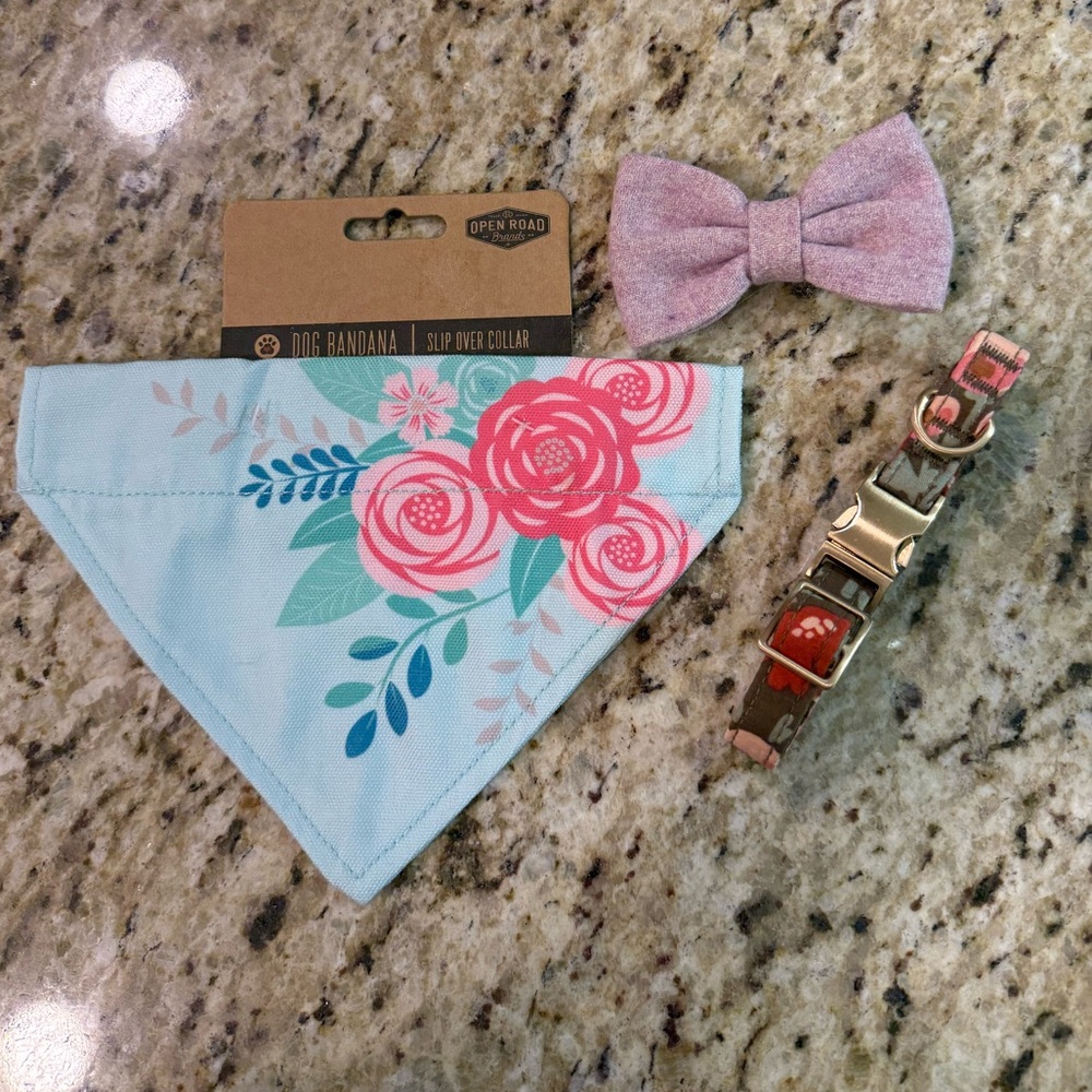 3 Pc Dog Puppy Collar Set with Flowers Small